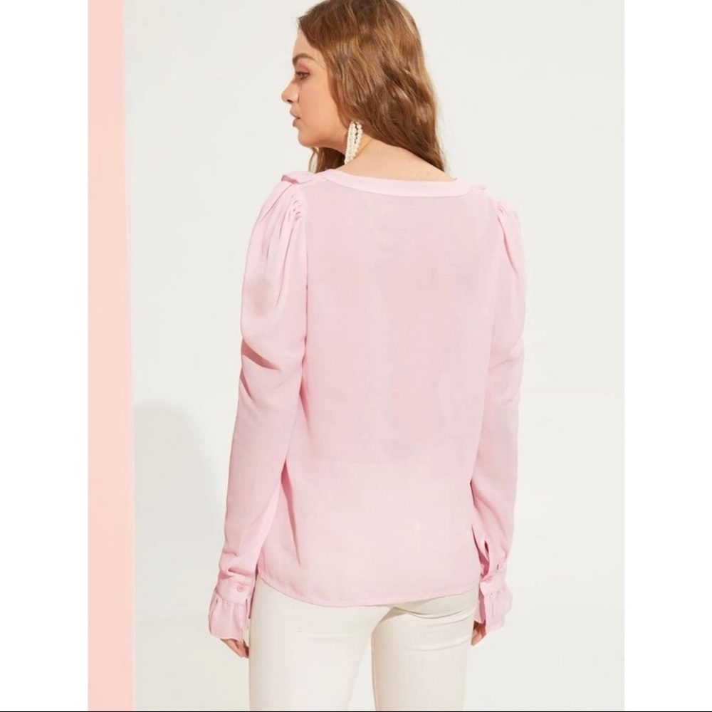 Ruffle Trim Solid Buttoned Blouse - image 6